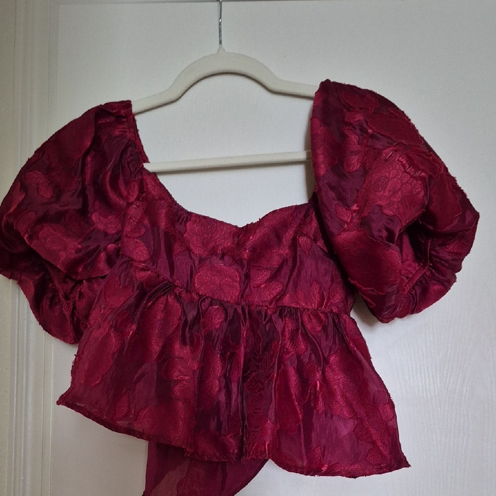 Elegant Red Puff Sleeve Blouse